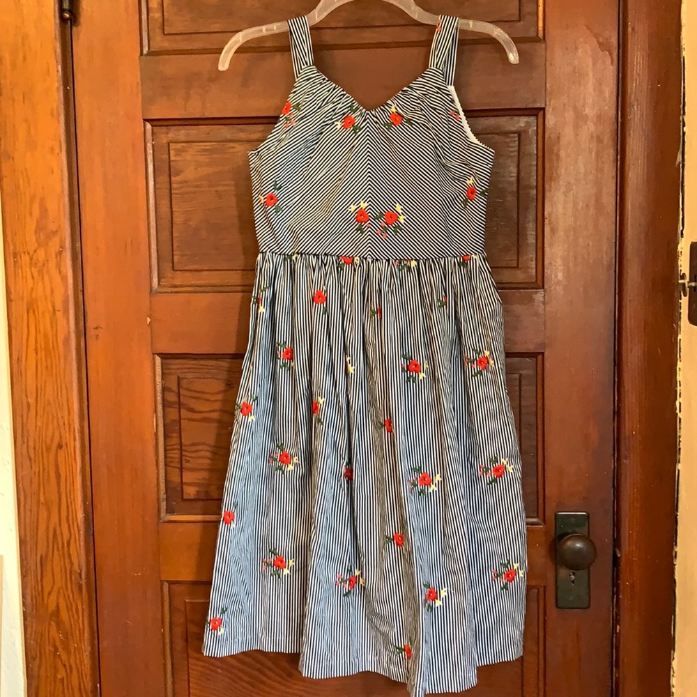 Pastourelle striped embroidered dress size 12